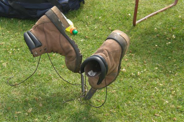 the boots of a big competitor at a Scottish highland games