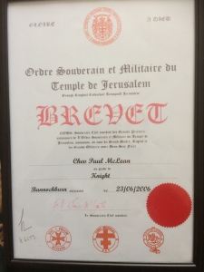 Certificate, Paul, Knights Templar, Bannockburn 2006 he became a Knight.