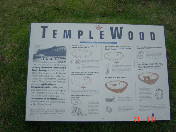 A board at Temple Woods, western Scotland