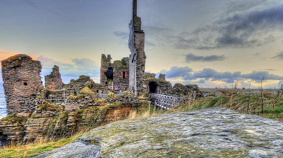 The ruins of Sinclair castle on the coast of Caithness