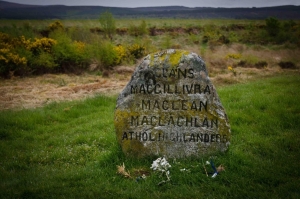 one of the many clan marker stones at Culloden Battlefield
